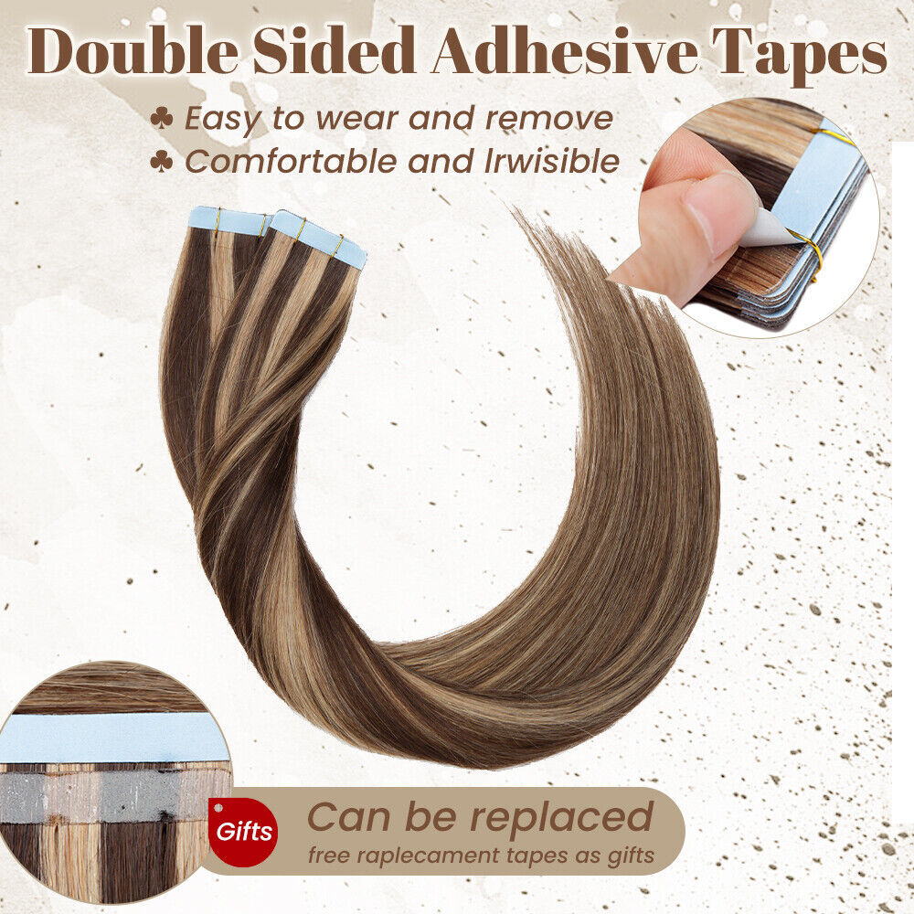 Ombre 40PCS THICK Tape In Russian Remy Human Hair Extensions Full Head Skin Weft