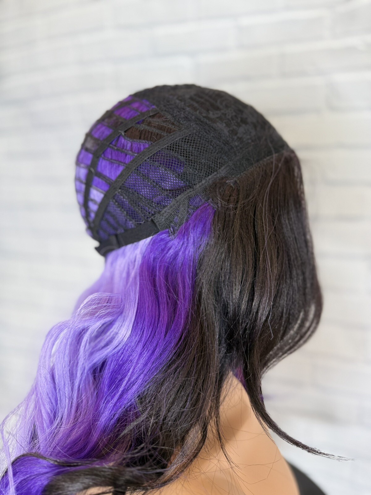 Black Purple Wig Synthetic 26 Inch Lace Front Middle Part Wavy Layered Heat Ok