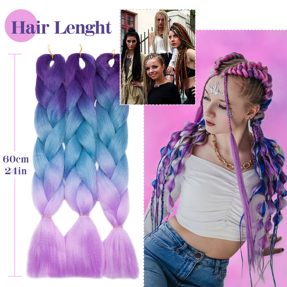24″ Braiding Ombre Rainbow Jumbo Braids Hair Extensions Synthetic Multi-Color US