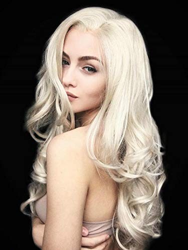 Blonde Wig Long Wavy Middle Part Synthetic Beach Wave Curly Wig for Halloween…