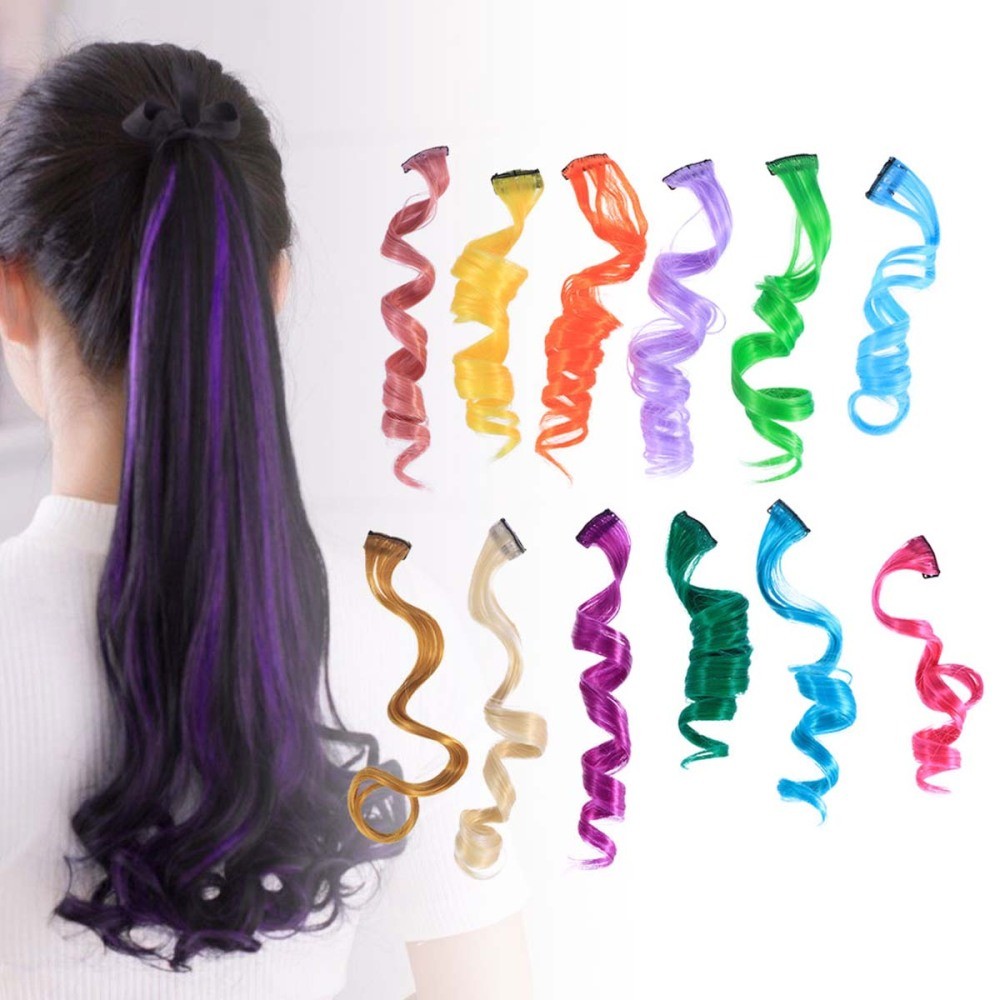 12Pcs Durable Hair Extensions Clip Colored Hair Pieces for Fashion Styling