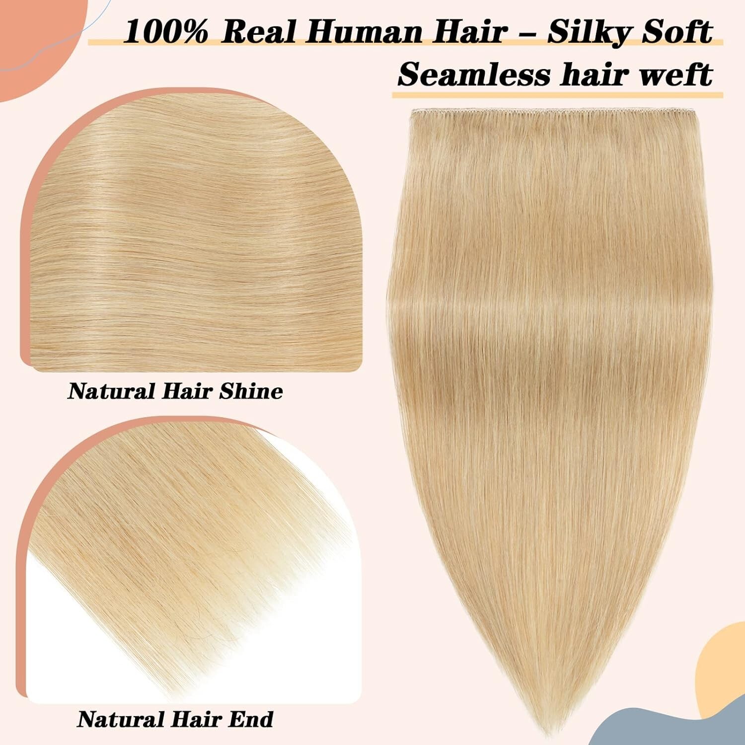 100% Remy Human Hair Extension Clip-in, 16″ #24 Natural Blonde 3/4 Full Head 45g