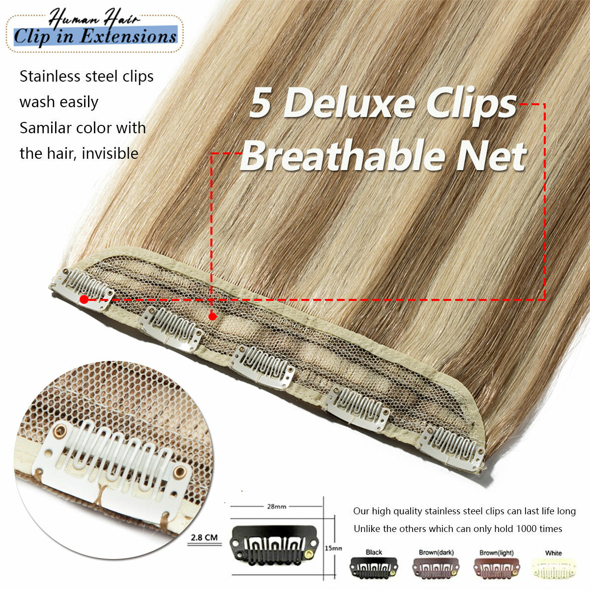 One Piece 110G Thick Real Hair Extensions Clip In Human Hair Weft 3/4 Full Head