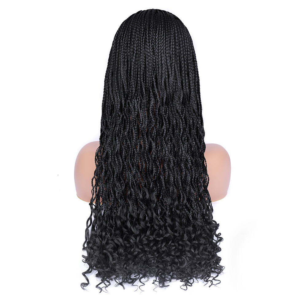 26″ Straight Curly Box Braids Headband Wigs for Black Women Braided Wig Wrap Wig