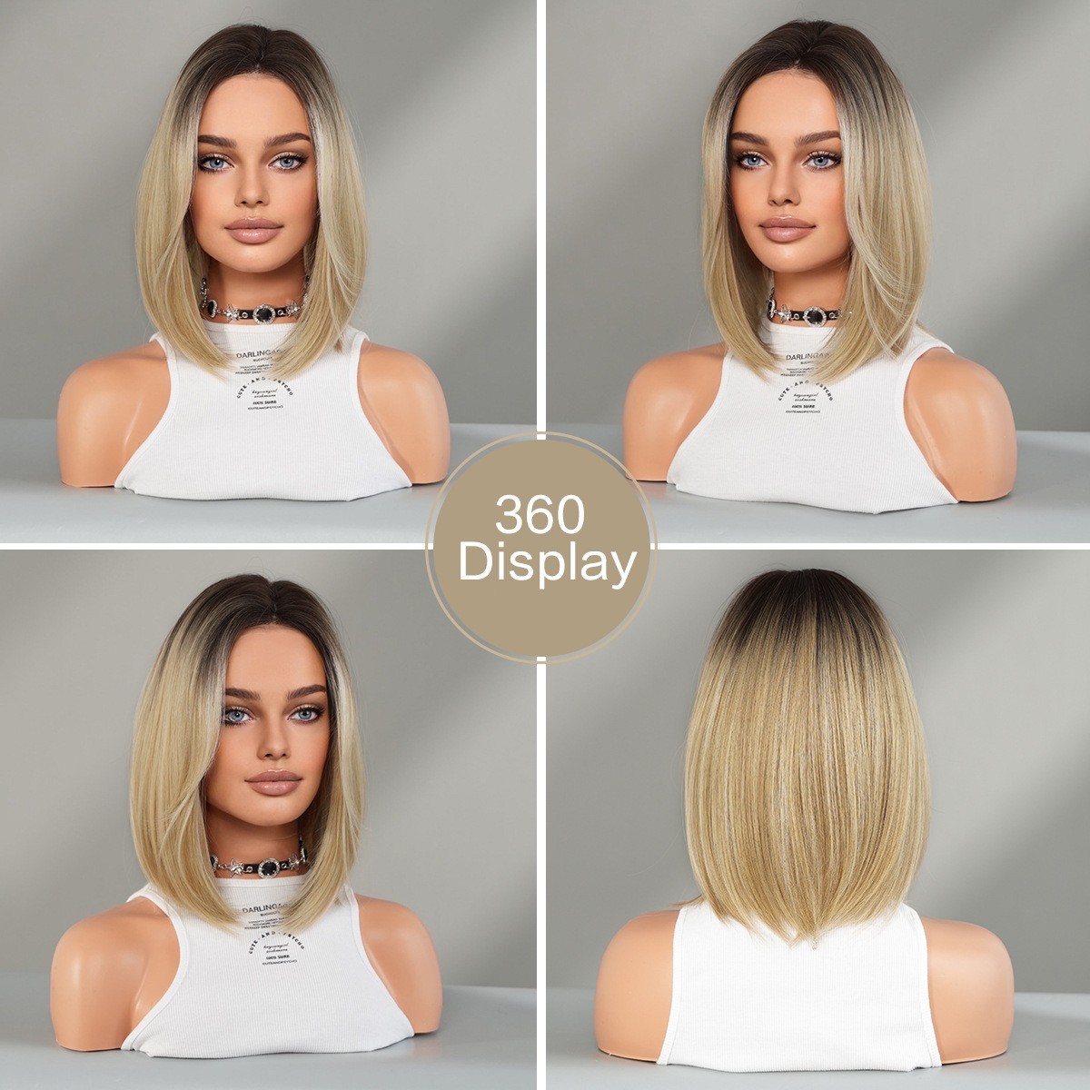 Ombre Blonde Bob Wigs for Women Girls Cosplay Party Daily Short Straight Bob Wig