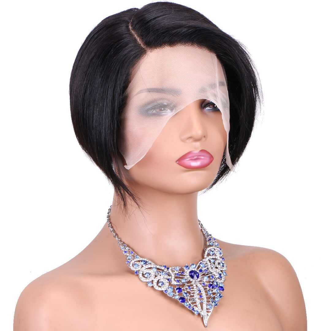 Short Bob Lace Front 100% Human Hair Wigs Black Bob Wigs L Part for Women Daily