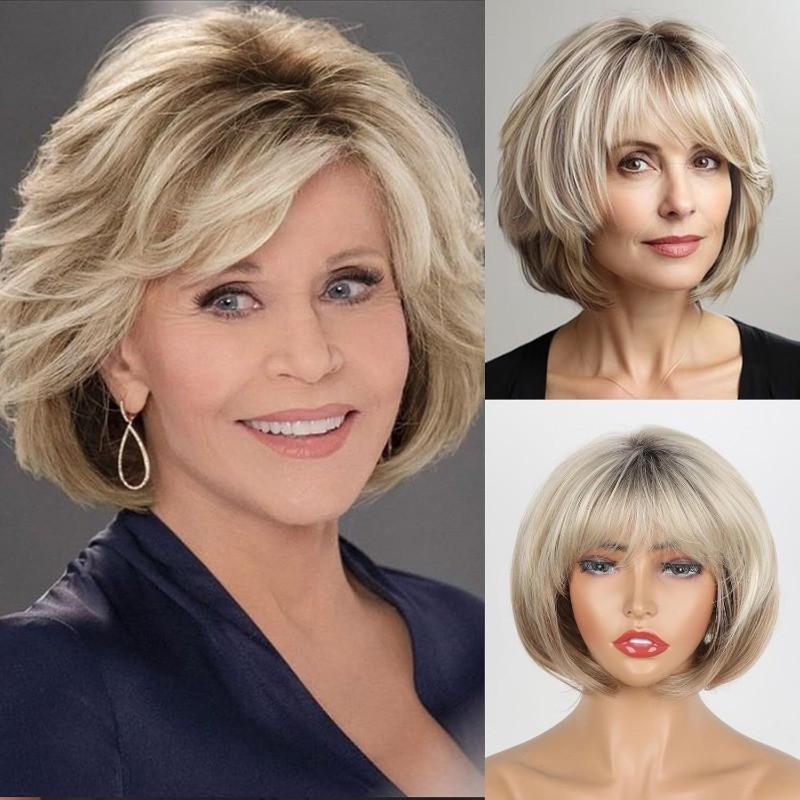 Womens Grey Wig Gray Layered Short Beanie Hairpiece Universal Brown Cosplay Wigs