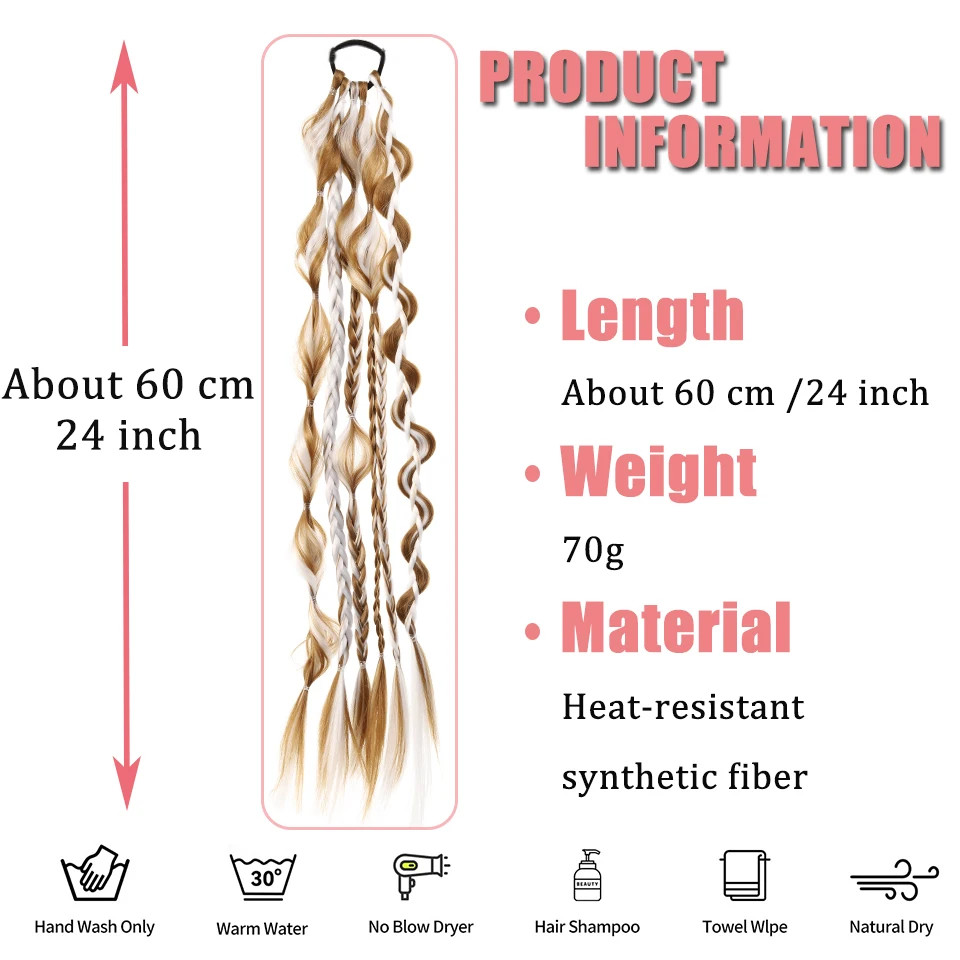 Lightweight Synthetic 24Inch Long Braided Bubble Ponytail Wig For Women Party
