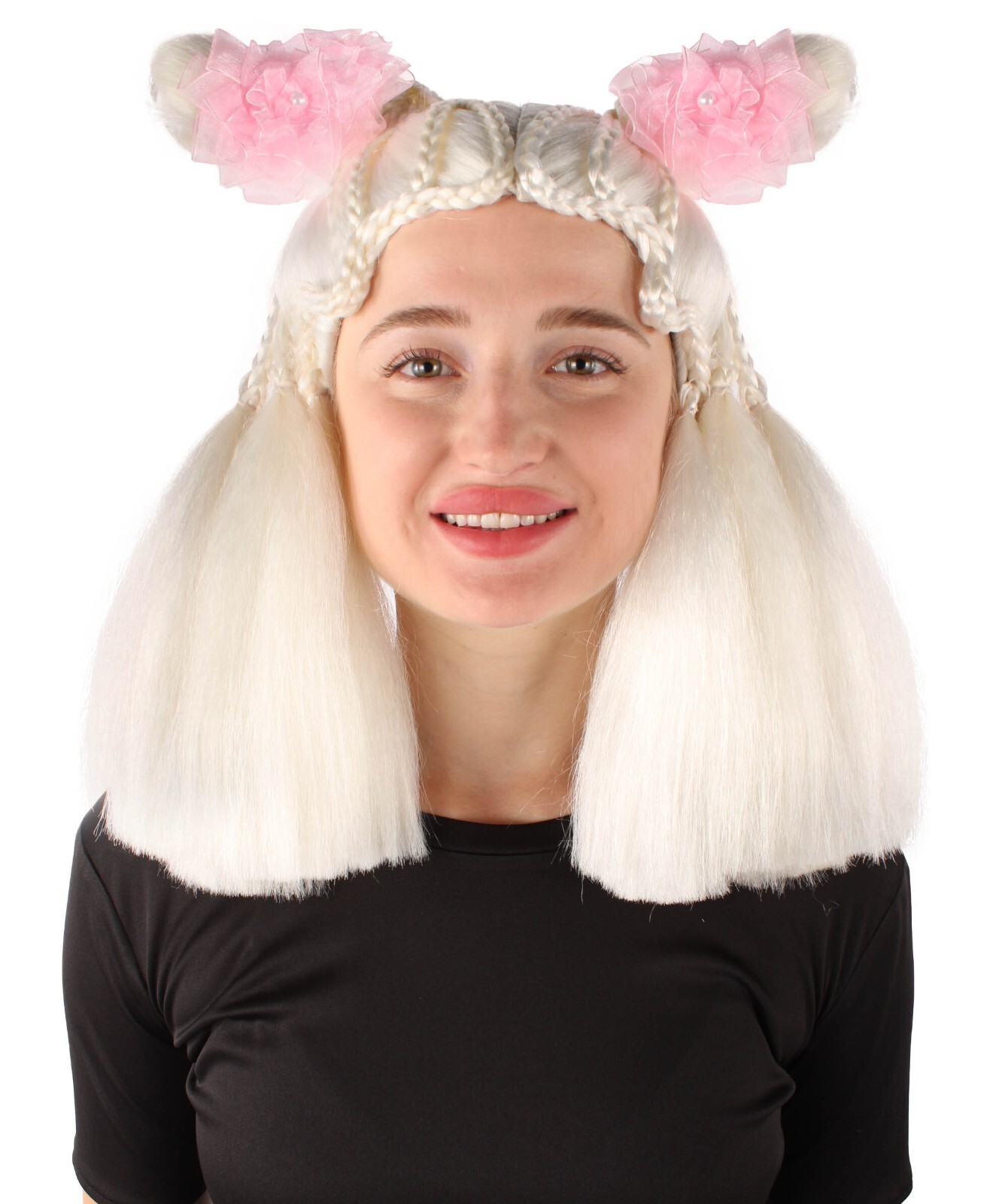 HPO Adult Women’s Sister Doll White Wig, Best for Halloween, Flame-retardant