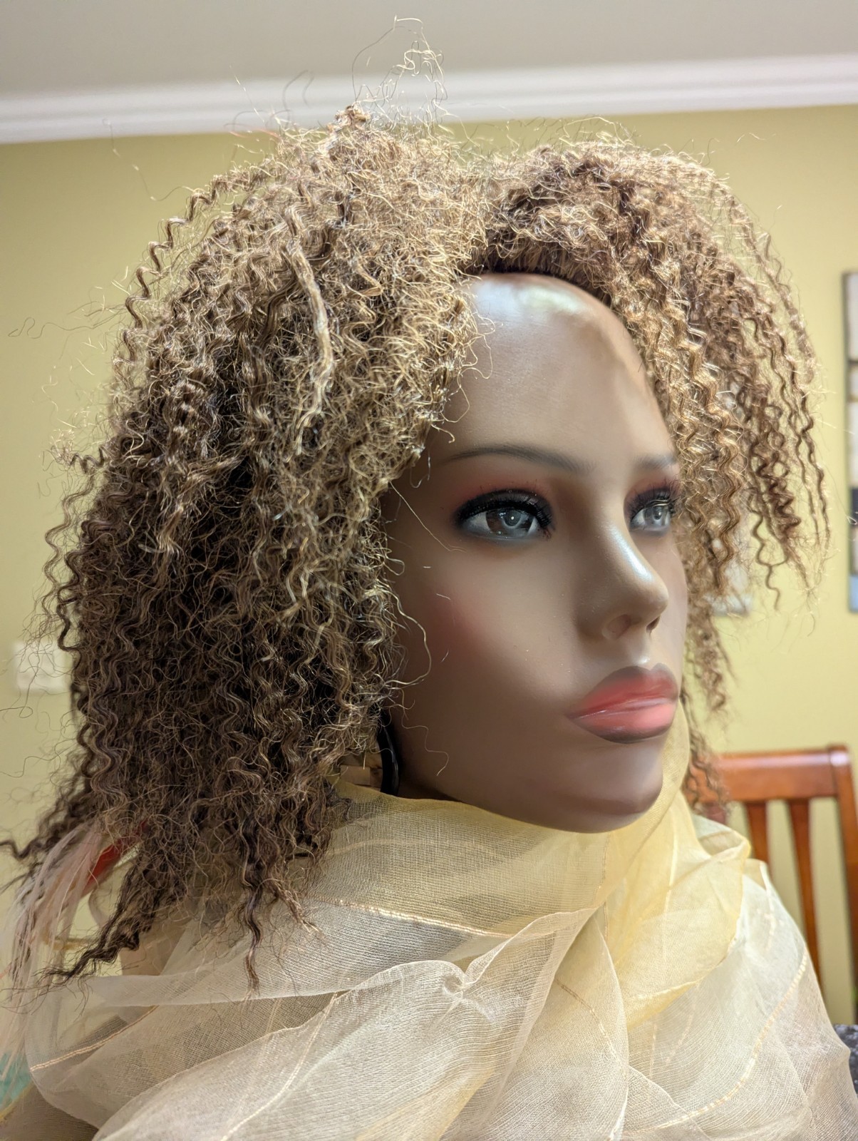 Synthetic 3/4 Crinkle Afro Color 4/27 Dark Brown/Strawberry Blonde Hairpiece Wig