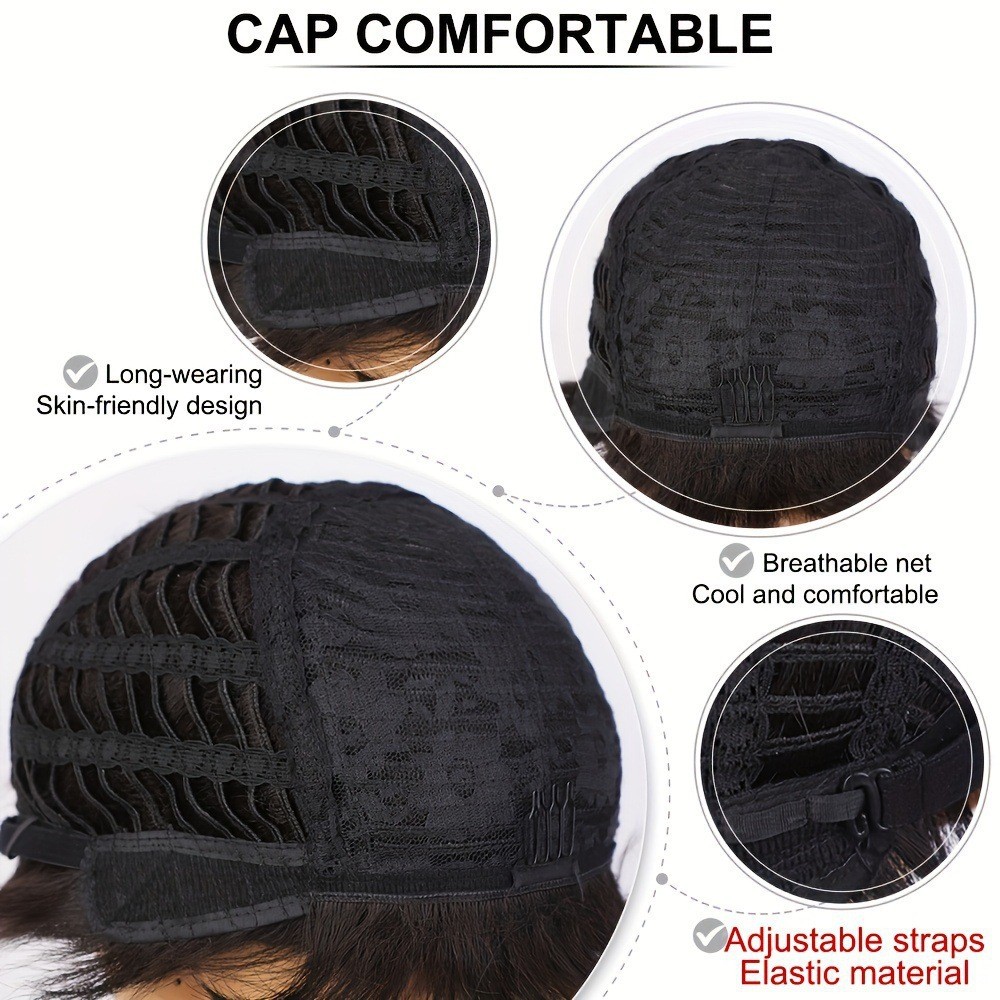 African American Short Synthetic Wig Rose Net Full Head Wig for Daily Wear