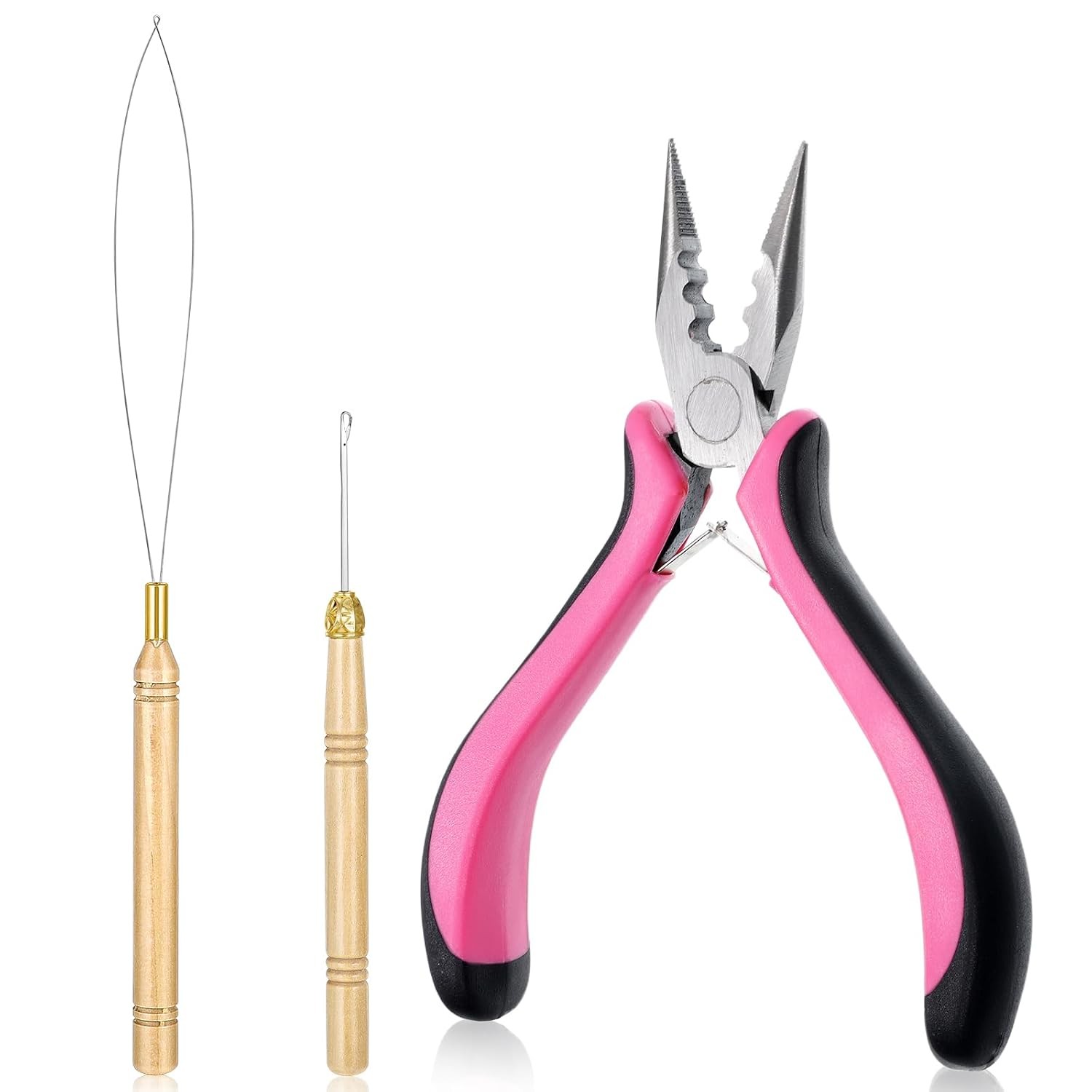 3 pcs Hair Extension Tools Kit, Microlinks Beads Tools Pliers Loop Needle
