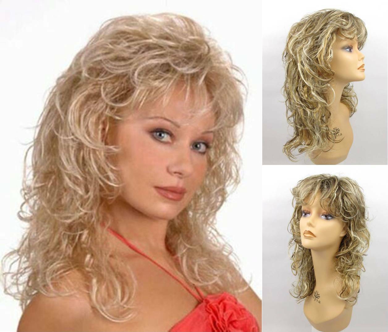 WOMENS MEDIUM LENGTH MIX OF PERM-LIKE & SLIGHTLY CRIMPED CURLS CURLY WIG CECILIA