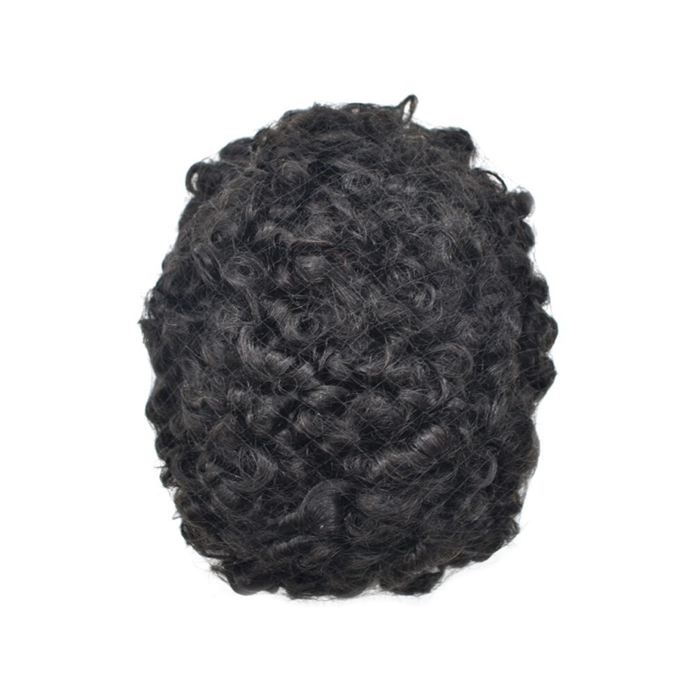 US Afro Kinky Curly Mens Toupee Black Men Hair Units Replacement System Durable