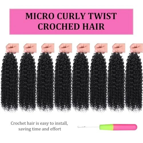 Pre Looped Micro Curly crochet Hair 8 Inch 8 Packs 8 Inch (Pack of 8) 1B#