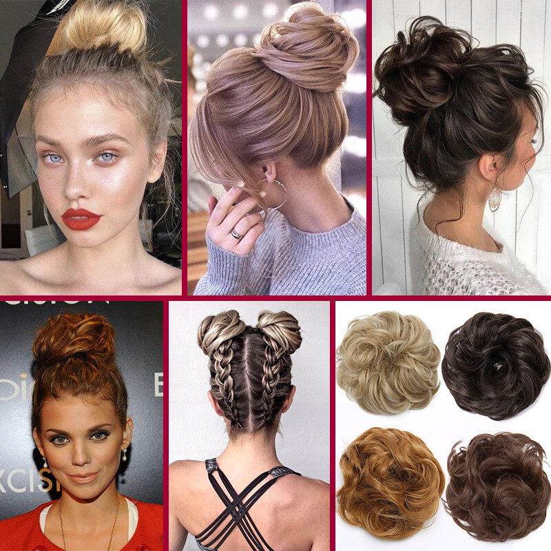 US Curly Messy Bun Hair Piece Scrunchie Updo Thick Hair Extensions Real As Human