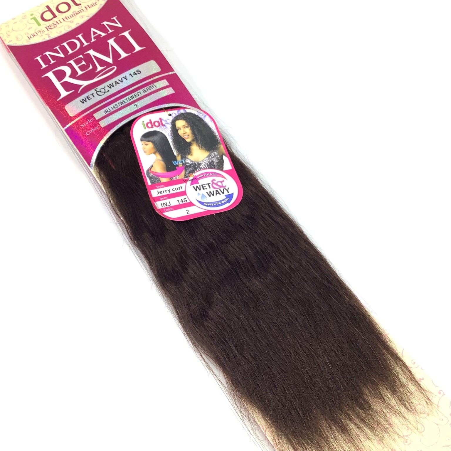 Idol Indian Remi Wet & Wavy 14 Inch Hair Extension Jerry Curl Color 2