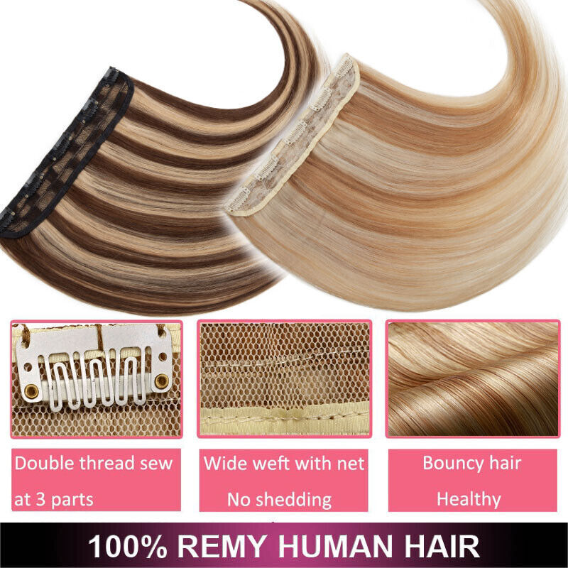 Soft Silky One Piece 100% Remy Human Hair Clip In 3/4 Full Head Extensions THICK