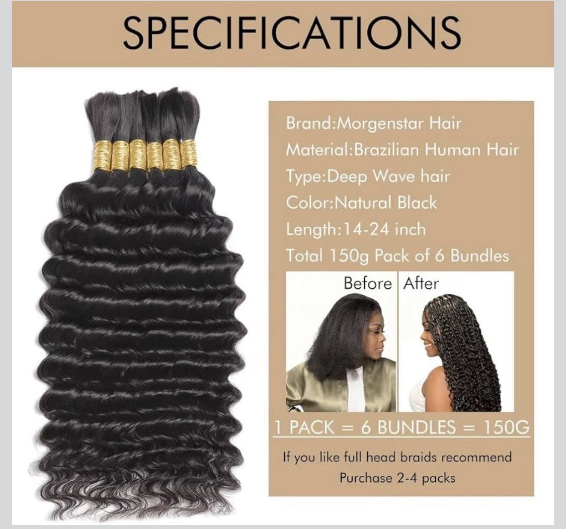 Morgenstar Hair Brazilian Deep Wave Extensions Natural Black 14-24in 6 Bundles