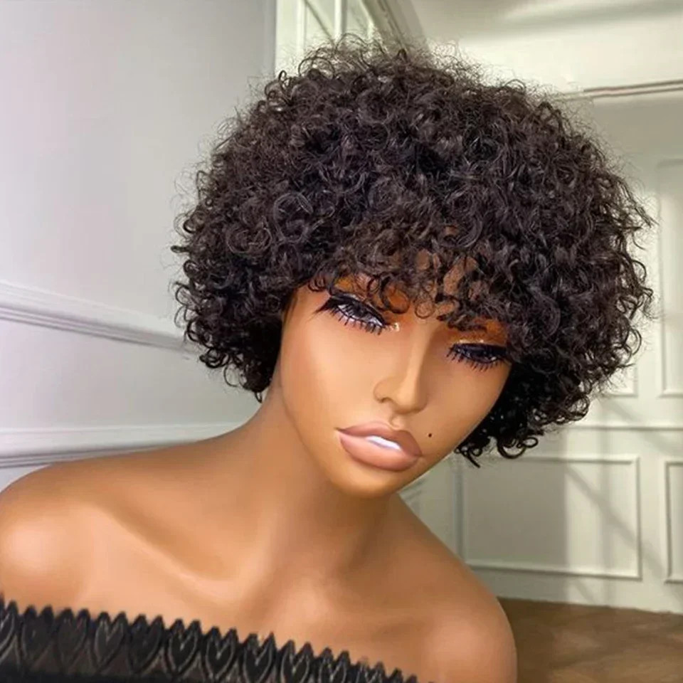 Brazilian Afro Puff Pixie Bob Wig 99J Natural Brown Human Hair For Women