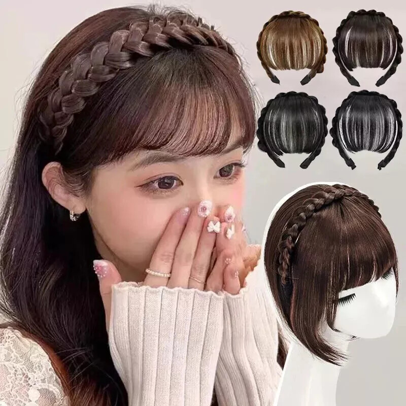 Natural Clip On Women Invisible Headband Synthetic Bangs Hair Extension Fringe