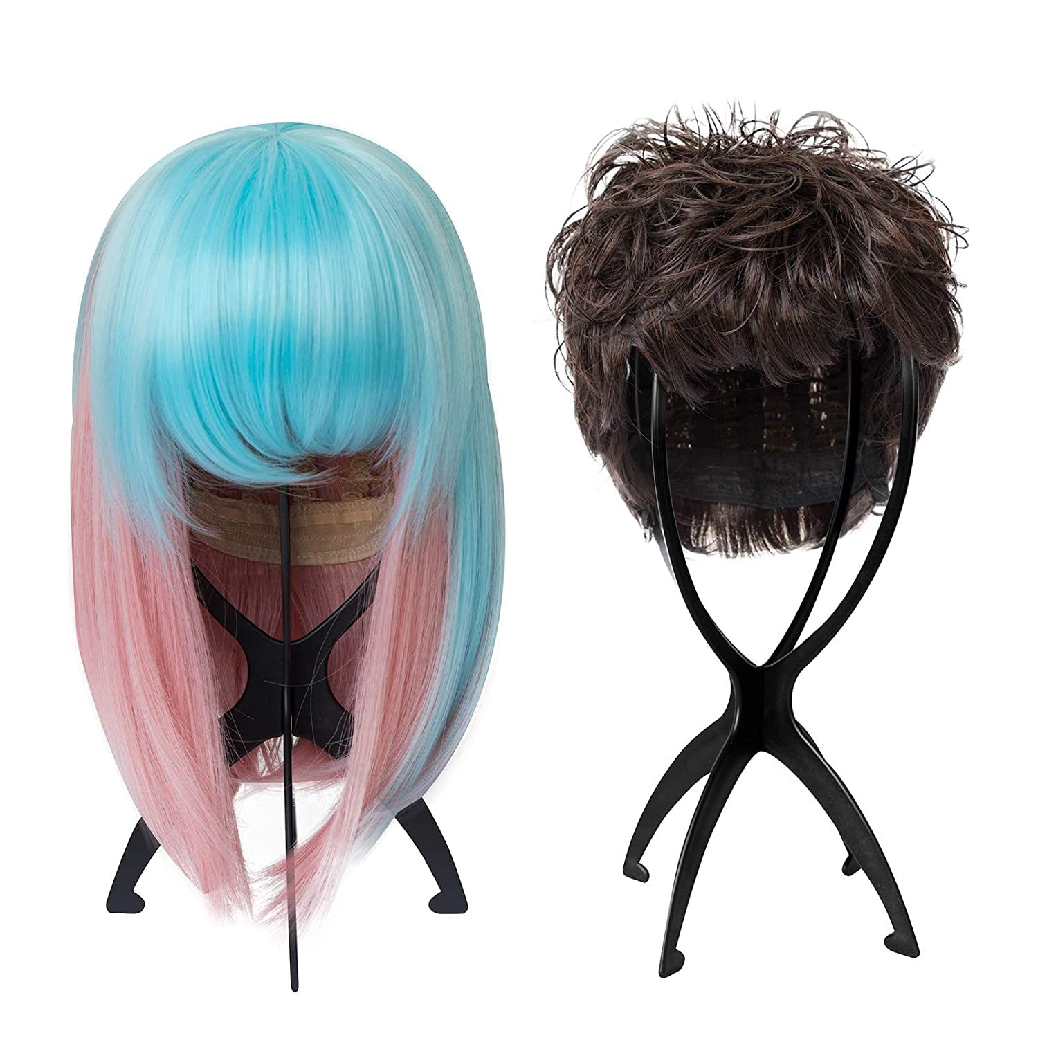 6 Pack Short Wig Stand Portable Wig Holder for Multiple Wigs and Hats, 14.2 Inch