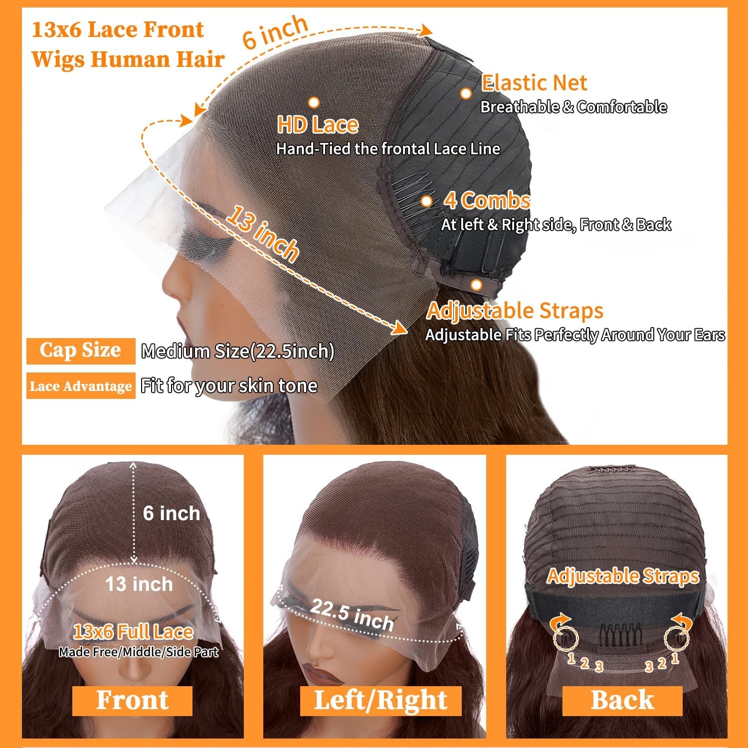 30″ Chocolate Brown Body Wave Lace Front Wig, 200% Density, Pre-Plucked Human Ha