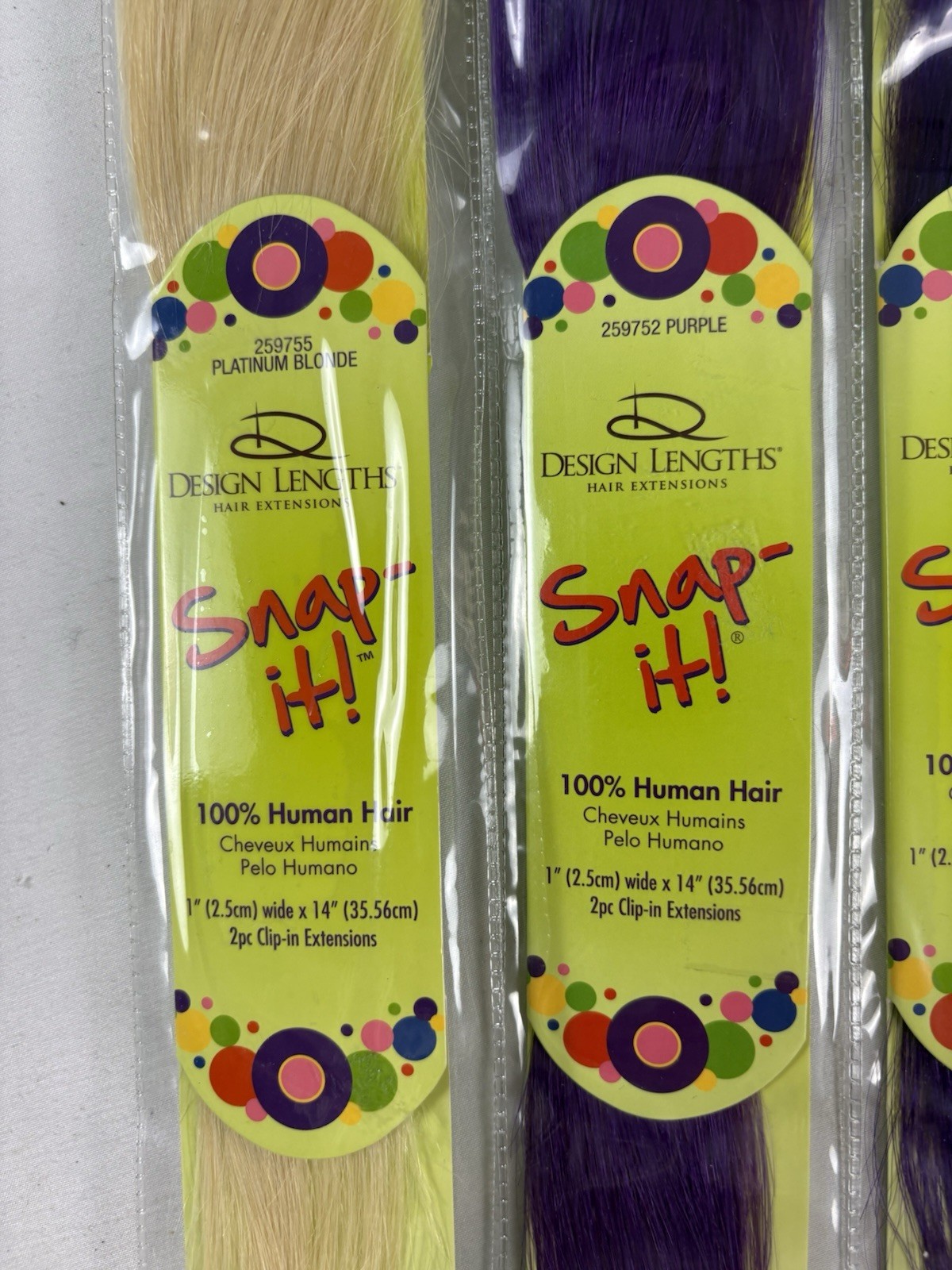 Design Lengths Snap It Hair Extensions Lot Of 6 Packs 3 Blue 2 Purple 1 Blonde