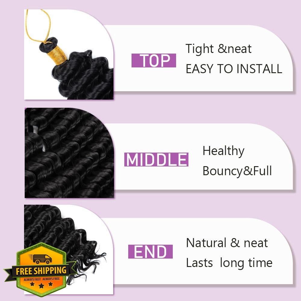 MOCCWOM #1B Deep Wave Crochet Hair 20 Inch 6 Pack