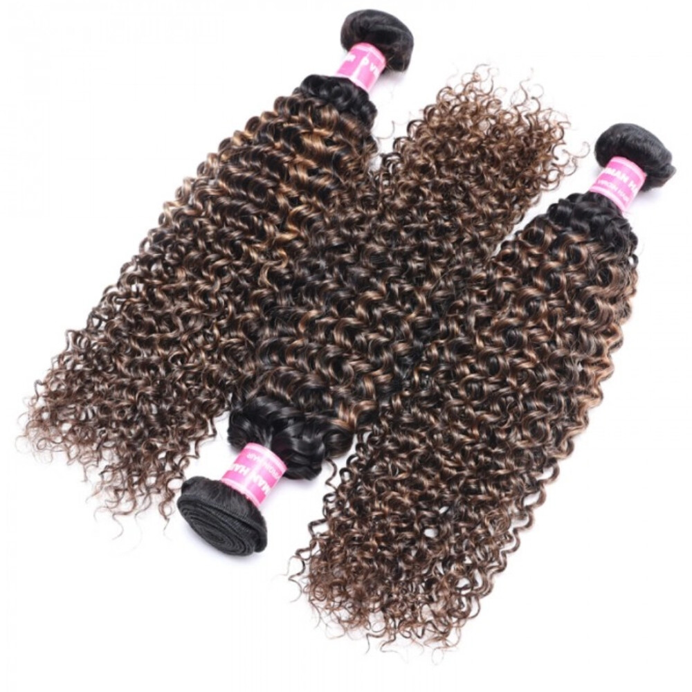 UNice Cambodian Ombre Balayage Brown Curly 3 Bundles Human Hair Extension Weaves