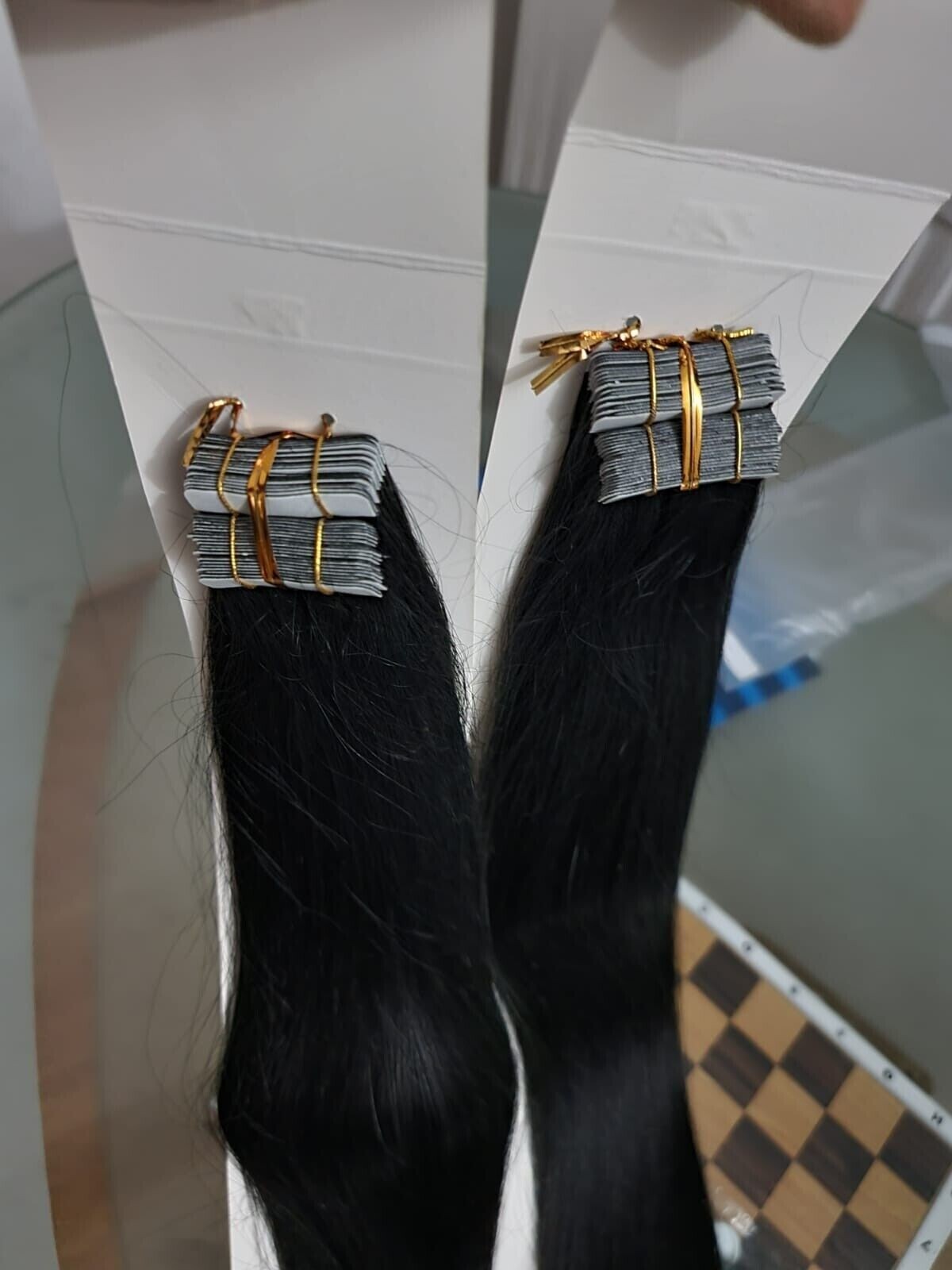 12A 34+34INCH RUSSIAN TAPE IN HUMAN HAIR EXTENTION 200g 80pcs STRAIGHT JET BLACK