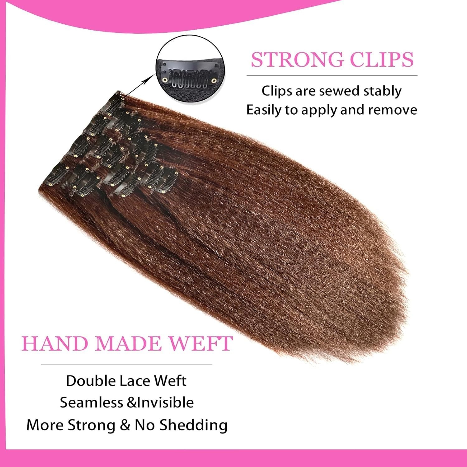 12 Inch Yaki Kinky Synthetic Clip in Hair Extensions 7 PCs 95g #4 Dark Brown