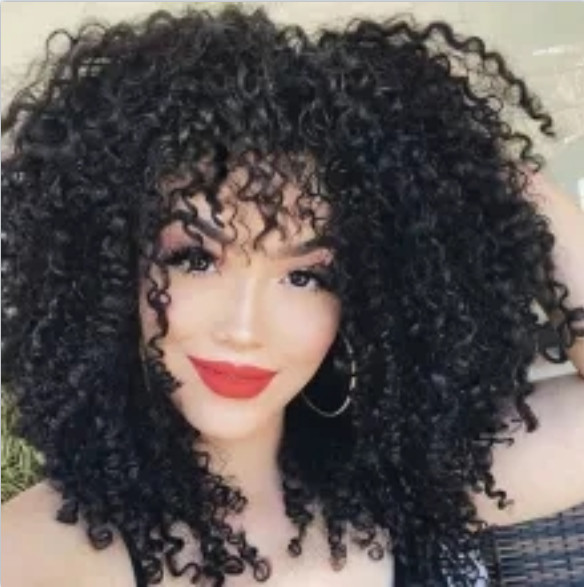 Black Afro Curly Wigs with Bangs for Women Kinky Curly Afro Wig for Black Women