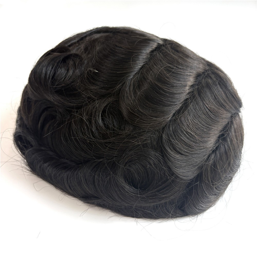 #1B Human Hair Toupee for Men Thin Skin 0.10mm Full PU Hair Replacement System