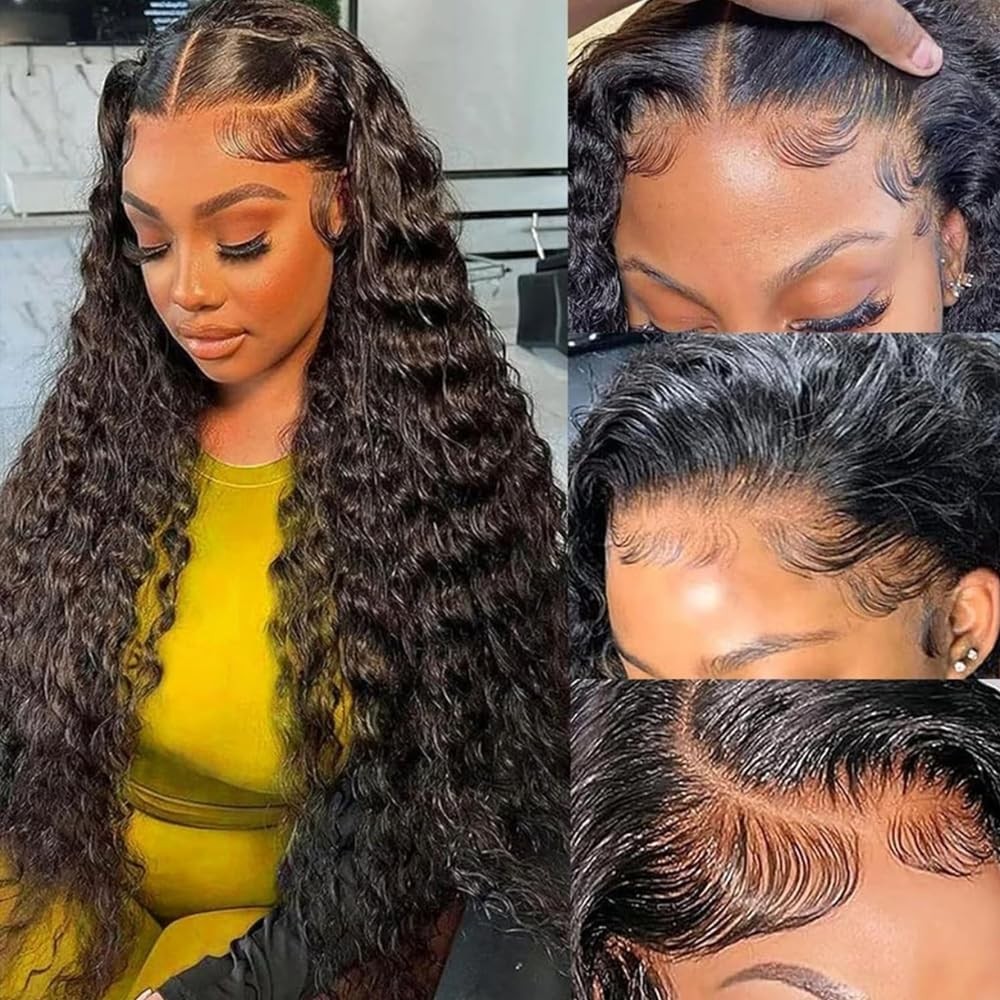 13×4 Lace Front Wigs 200 Density Pre Plucked Deep Wave Black Curly Wig