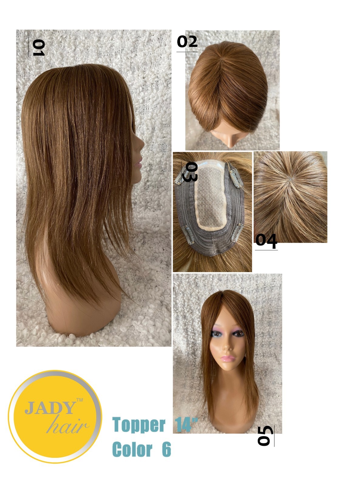 100% Human Hair Topper 14″ with hand injected Silk Top or Swiss lace top