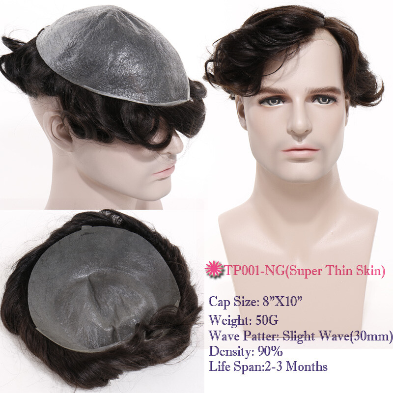 Invisible Human Hair Replacement Ultra Thin Skin Toupee Hairpiece Men Natural NG