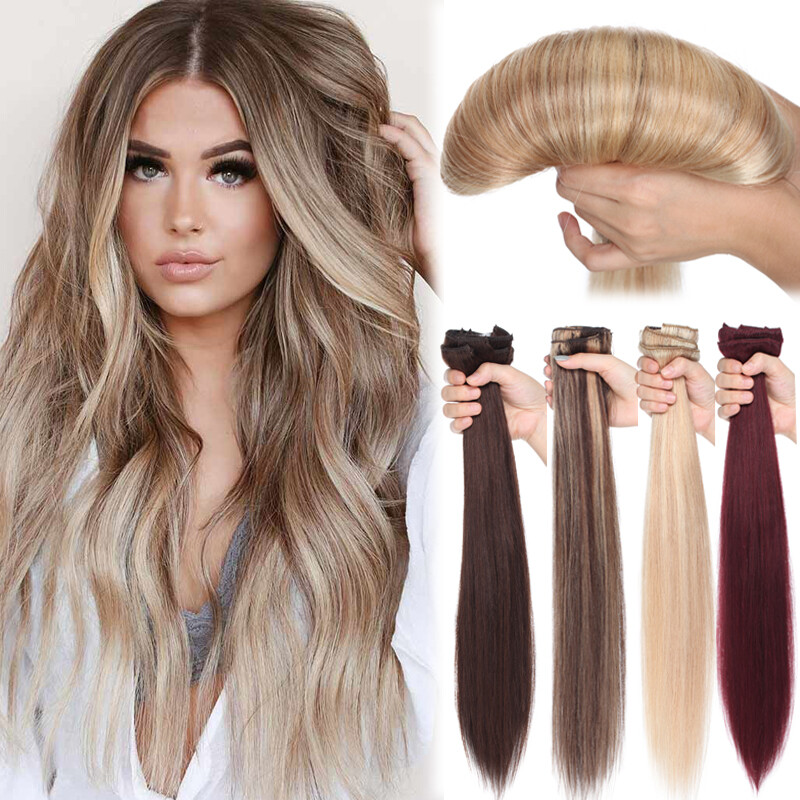 100% Real Remy Clip In Human Hair Extensions Full Head 8pcs 18clips Extra Thick