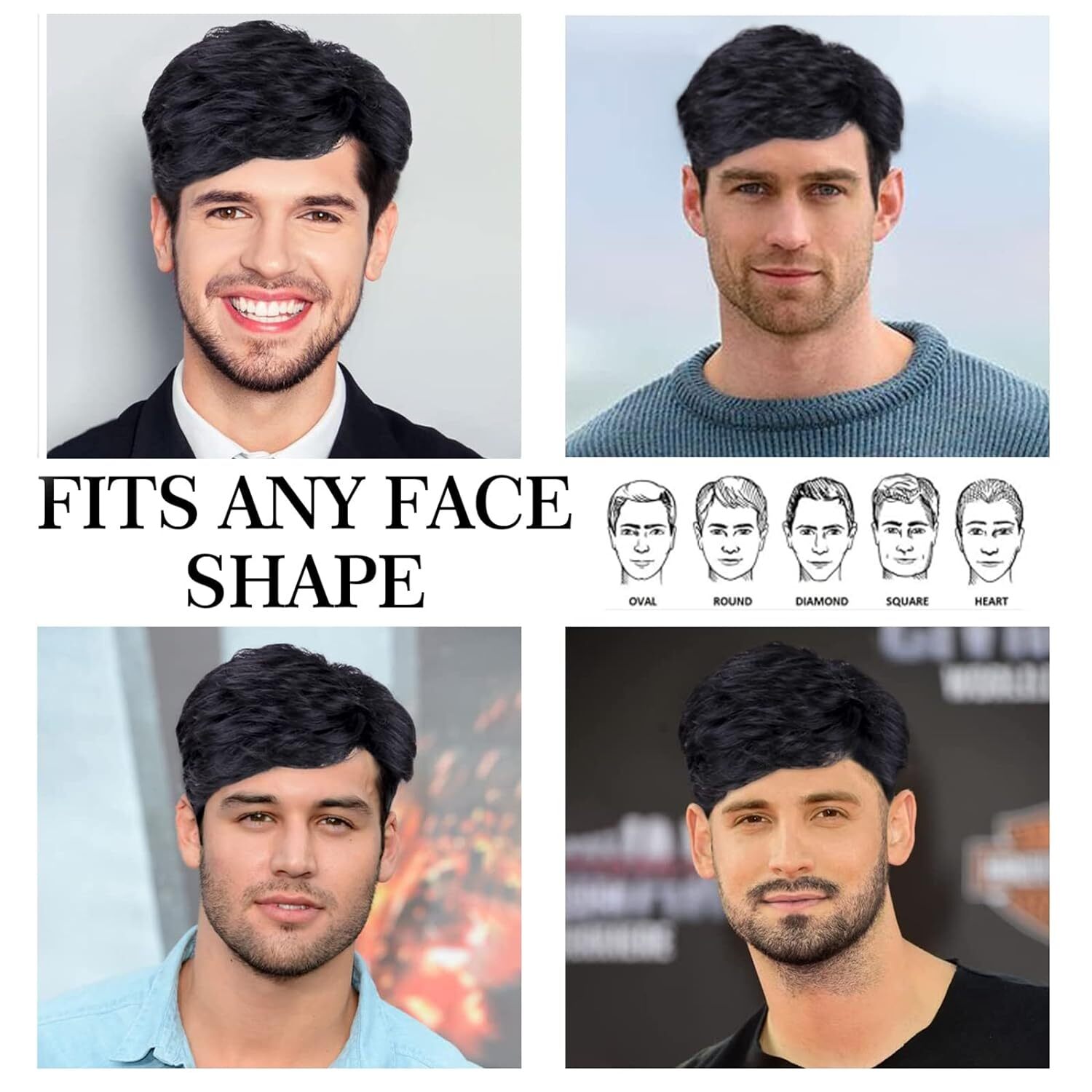 Black Men Wig Short Full Wigs Straight Little Wavy Synthetic Hair Daily Wigs USA