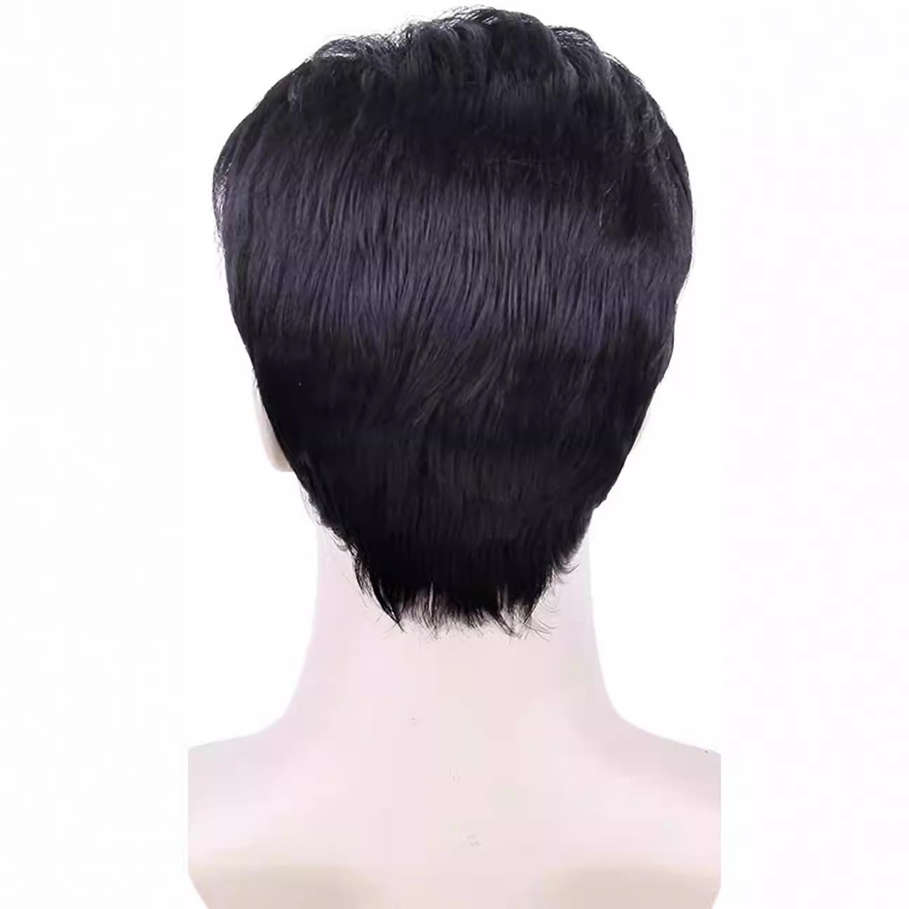 Side Parted Short Black Synthetic Men Wig Elastic Cap Full Wig for Daily Use