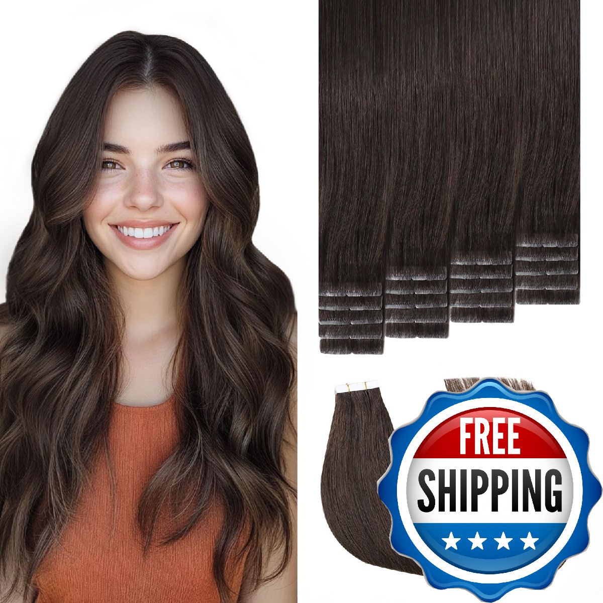 Sweetmet Invisible Tape in Hair Extensions Real Human Hair Pro3.0#2 Dark Brown 2