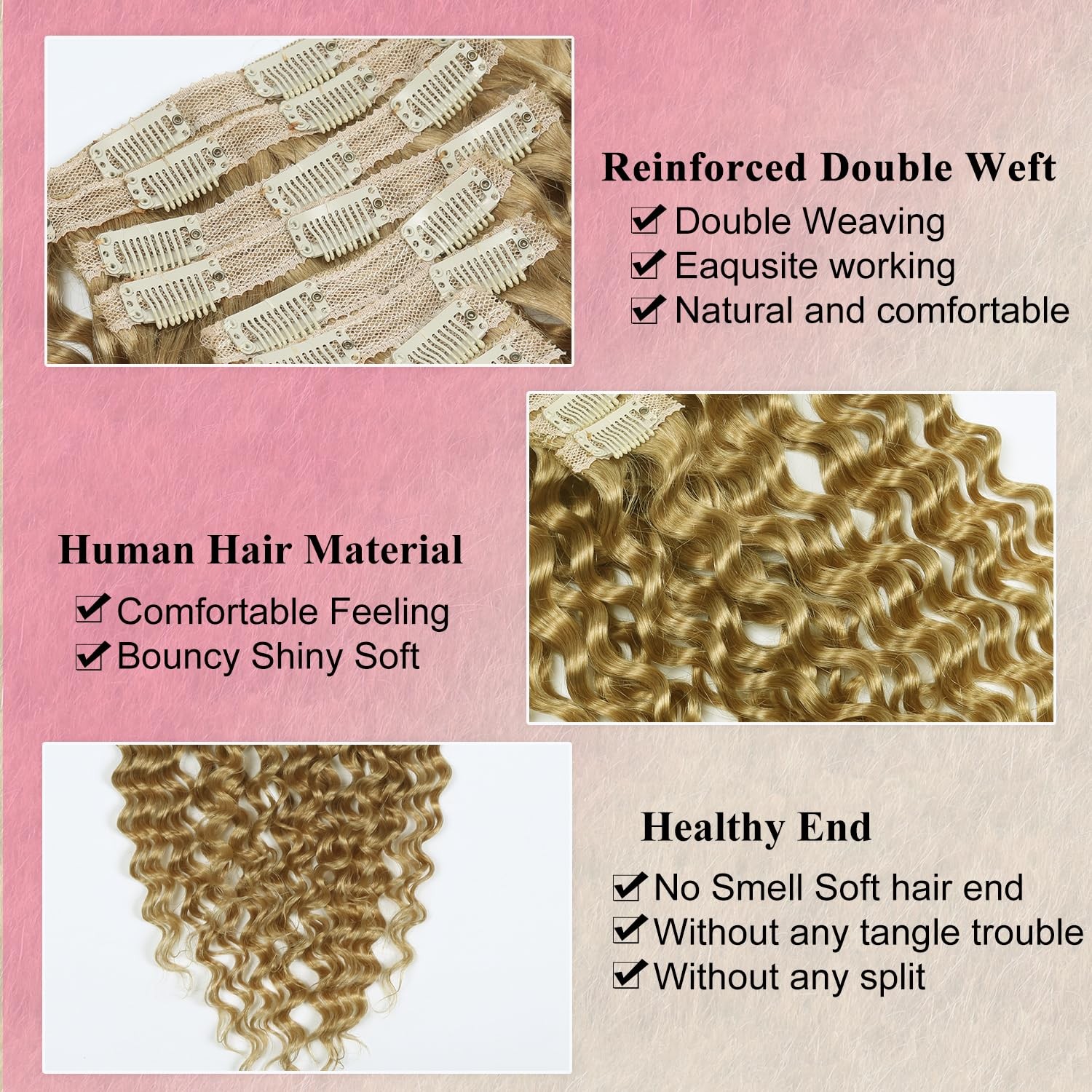 Unipearl Blonde Clip In Hair Extensions Real Human Hair Deep Curly Glueless