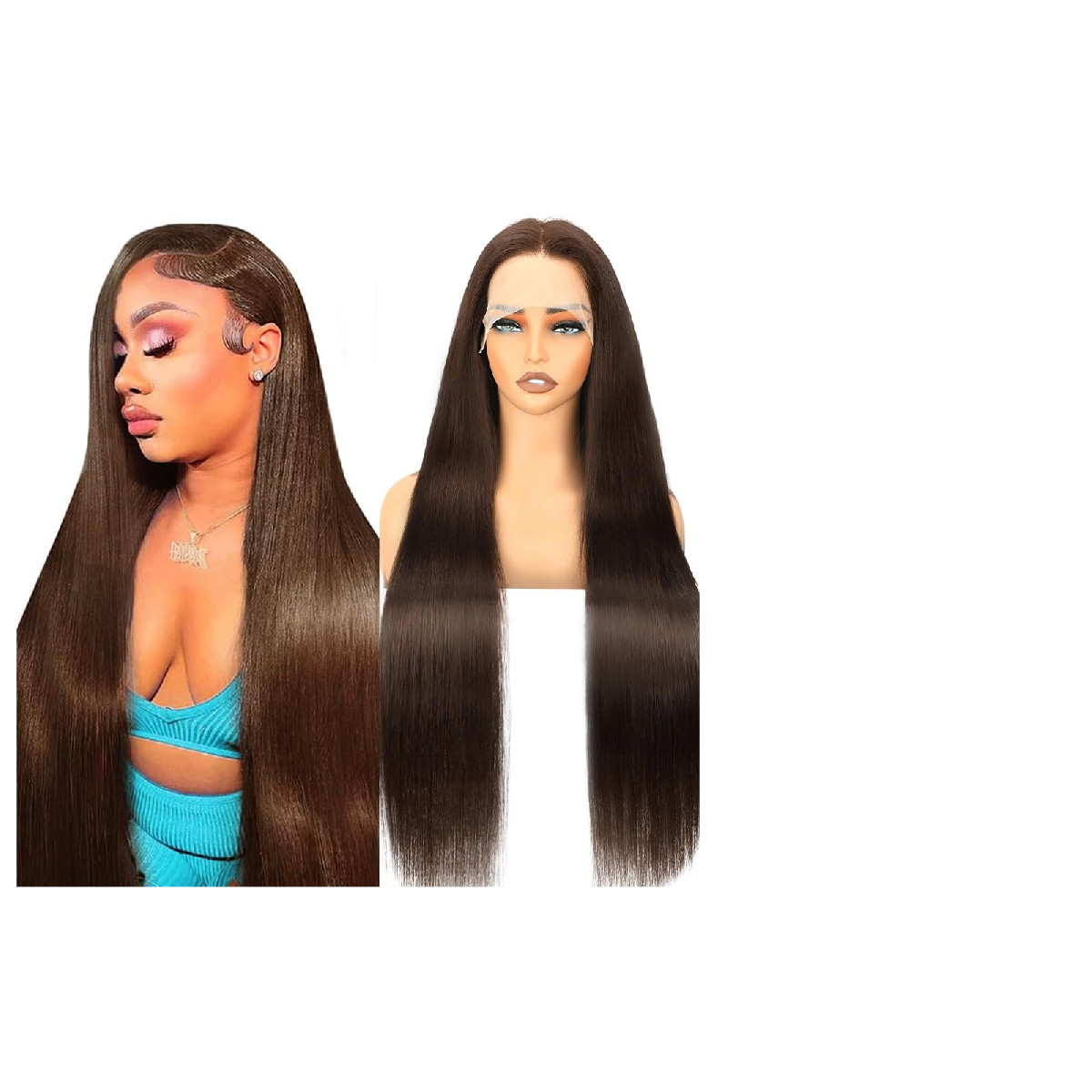 Swothew Brown Human Hair Wig Chocolate Brown Human Hair Wig 200 Density 13X6