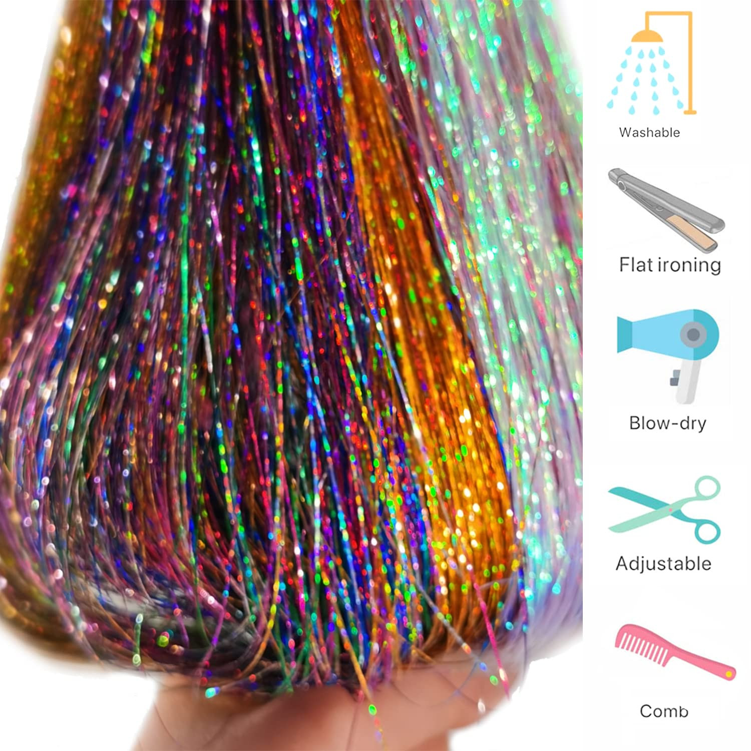 16 Colors Hair Tinsel Kit – 3200 Strands Glitter Extensions for All Ages