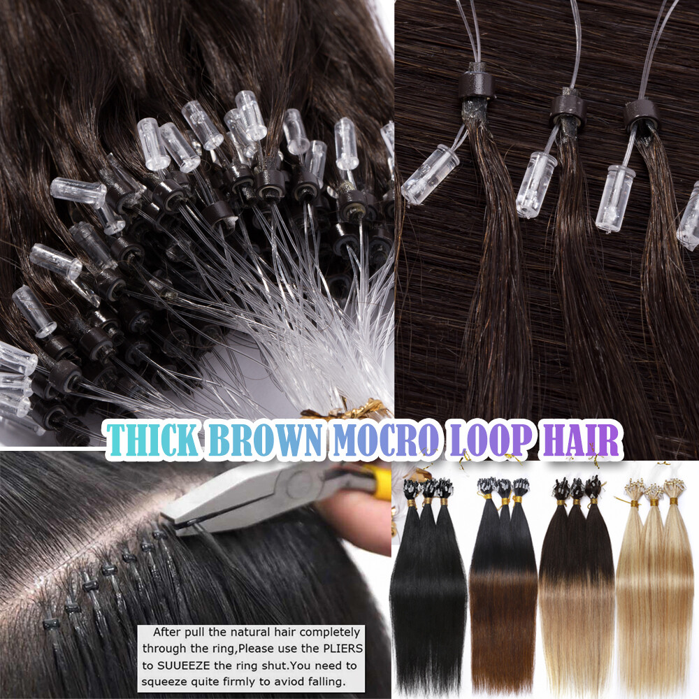 AAA+ 1g THICK Micro Ring Loop Tip Beads Remy 100% Human Hair Extensions Black US