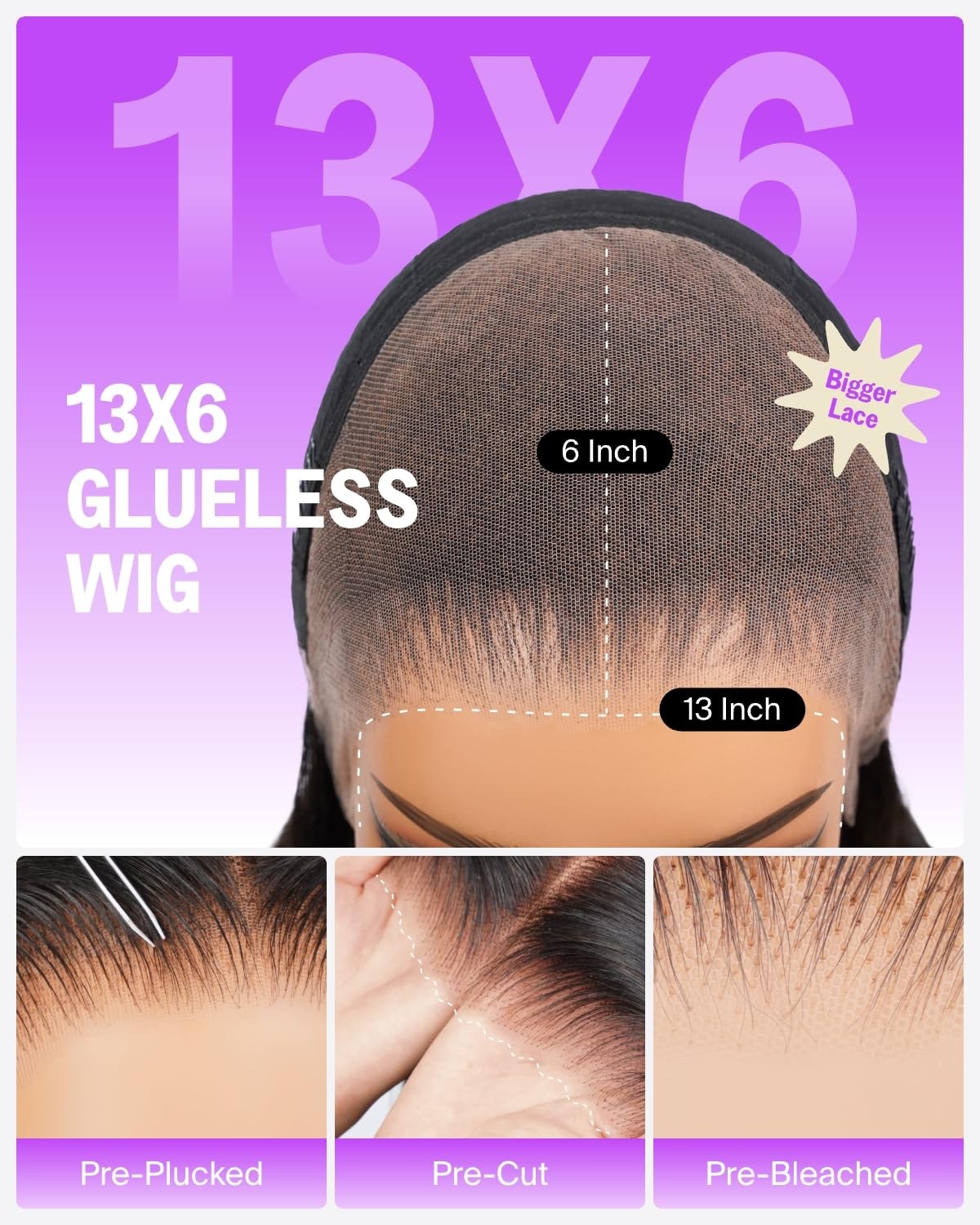 Megalook Hair Glueless 13X6 Lace Front Wigs Human Hair Pre Plucked Pre Cut 220