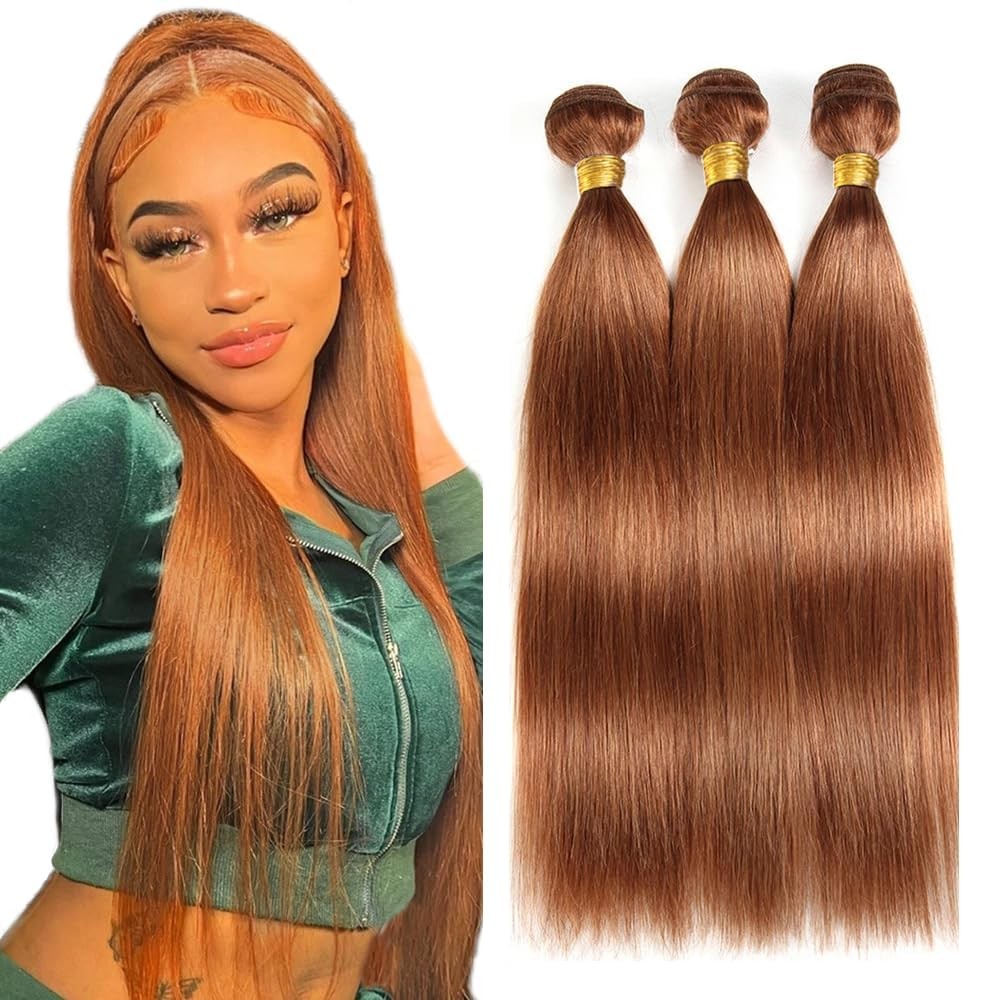 Xddnamei Brazilian Virgin Human Hair Bundles Color 30 Light Brown Straight Wave