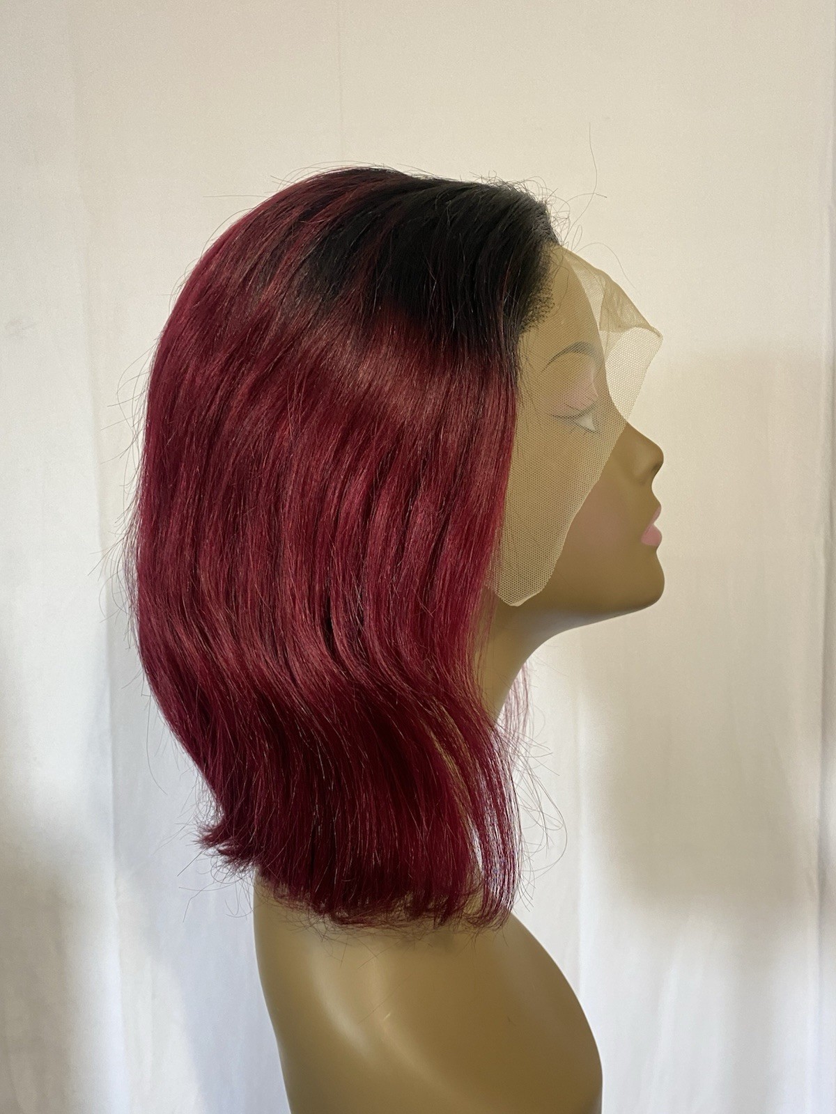 13×4 Lace Front Bob Wig 12” Ombre Burgundy T1B/99J 10A Human Hair Glueless 150%