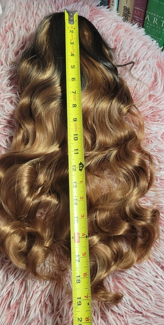 2 Dark Brown Root to Gold Ombre Long Wavy Curly Blonde Wig Women Synthetic Hair