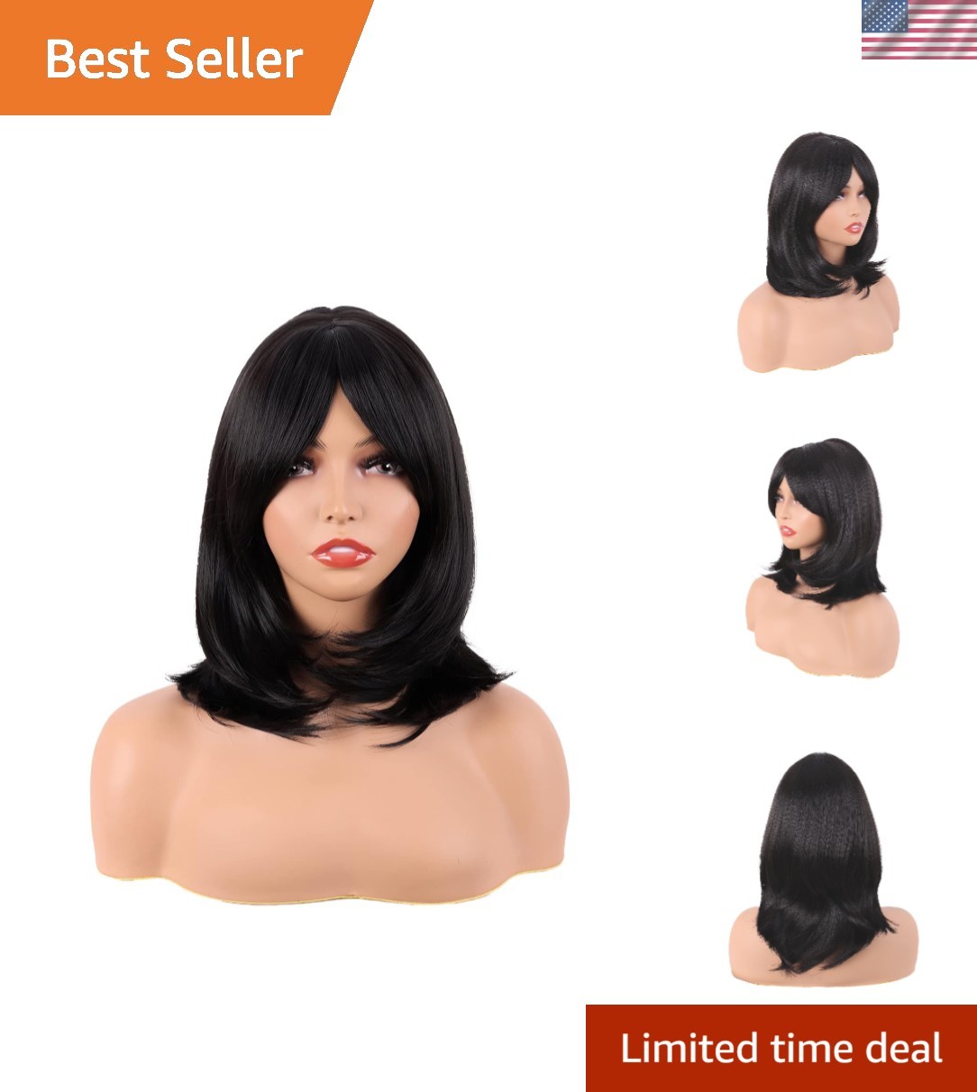 Modern 18-Inch Shoulder Length Synthetic Wig with Bangs for Daily Style